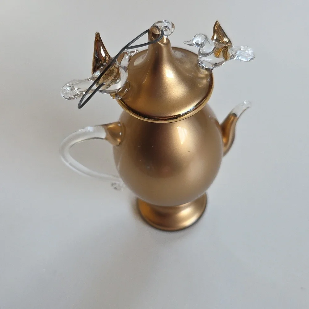 Christmas Ornament - Tea For Two Elegant Gold Bird Teapot